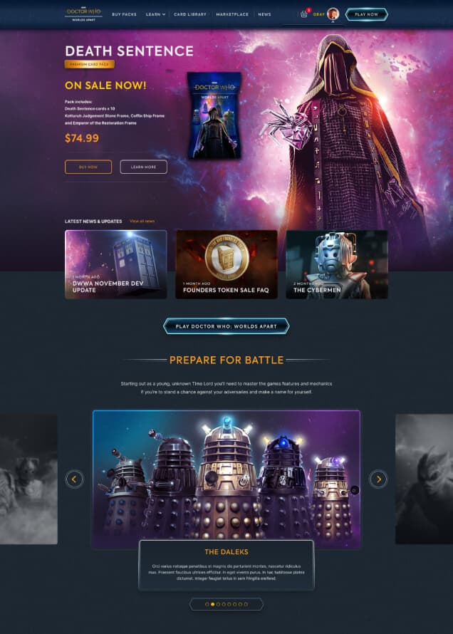 Screen shot of the Doctor Who: Worlds Apart website homepage