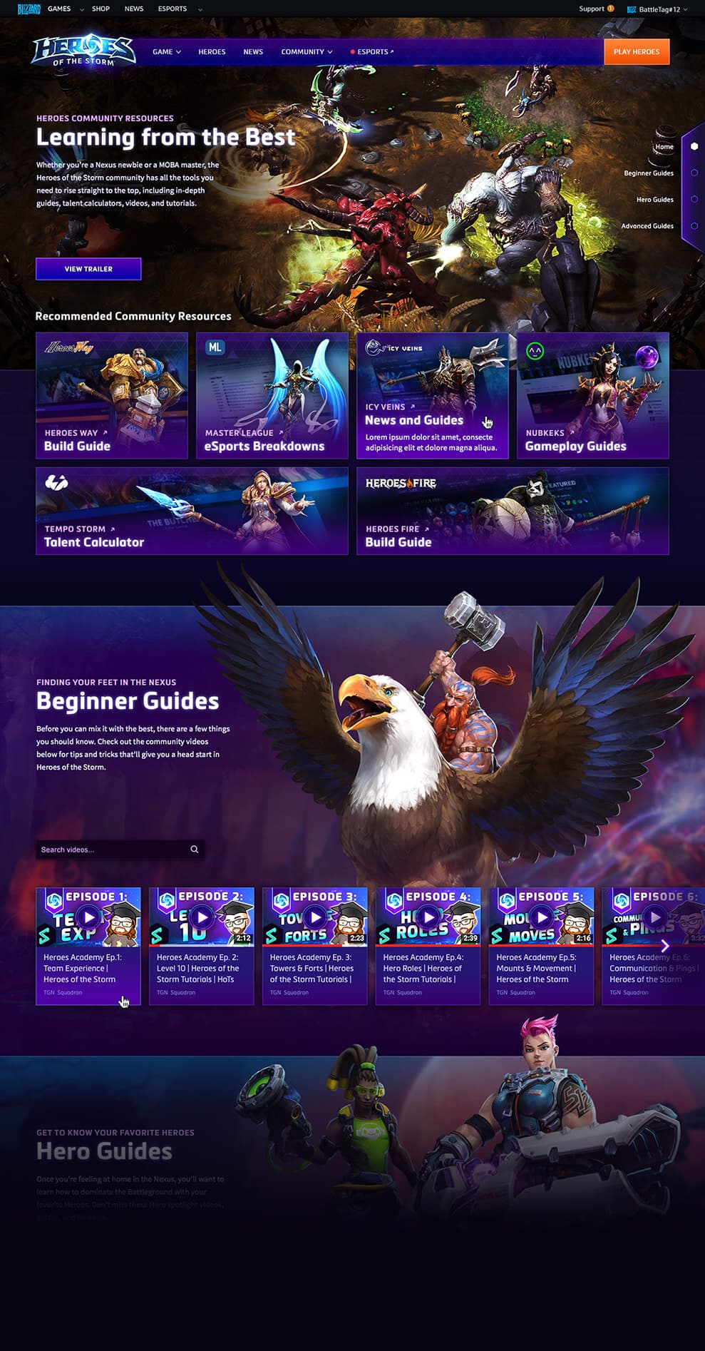 Heroes of the Storm onboarding page