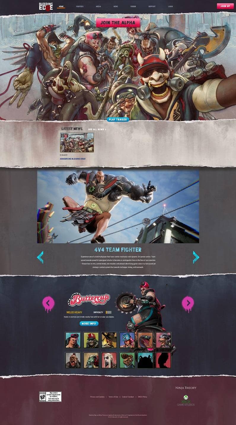 Screenshot of the home page